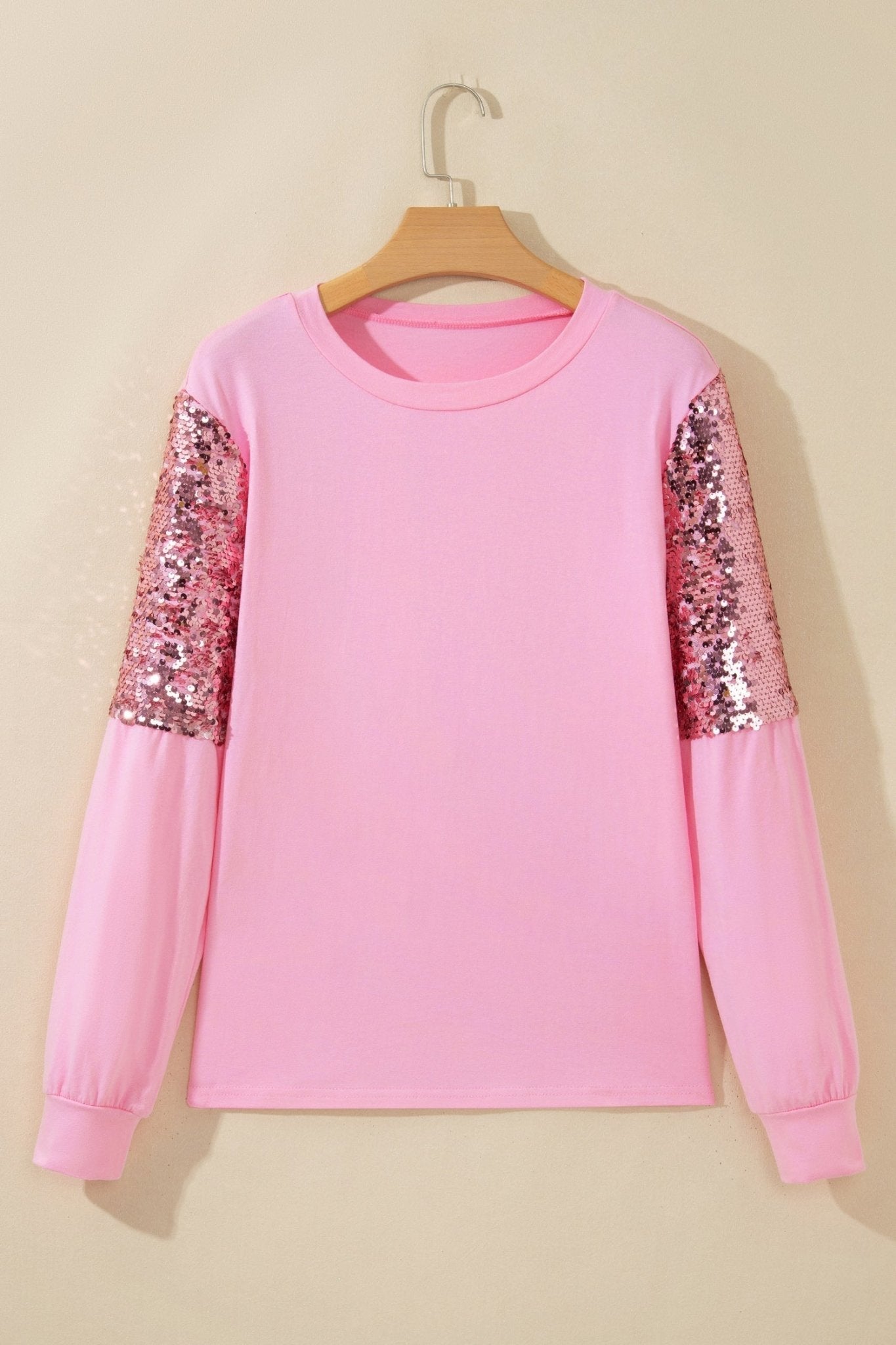 Sequin Round Neck Long Sleeve Pullover Sweater - Rooted & Reckless Co.