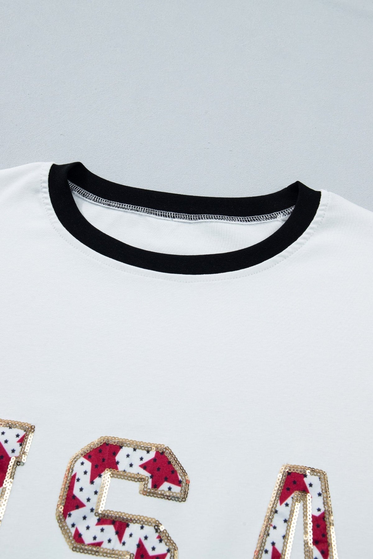 Sequin Star USA Patch Colorblock Trim T-Shirt - Rooted & Reckless Co.