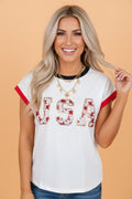 Sequin Star USA Patch Colorblock Trim T-Shirt - Rooted & Reckless Co.