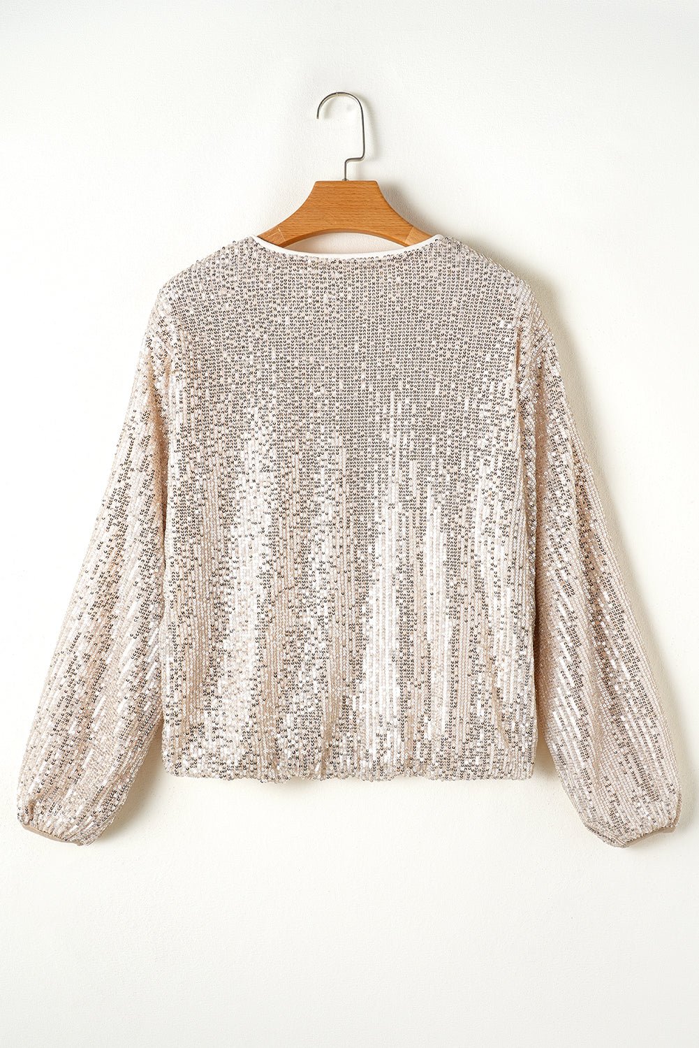 Sequin Zip Up Round Neck Long Sleeve Jacket - Rooted & Reckless Co.