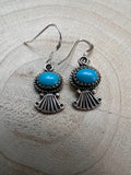 Sharon McCarthy Navajo Hand-Stamped Kingman Turquoise Sterling Drop Earrings — 1/2" - Rooted & Reckless Co.