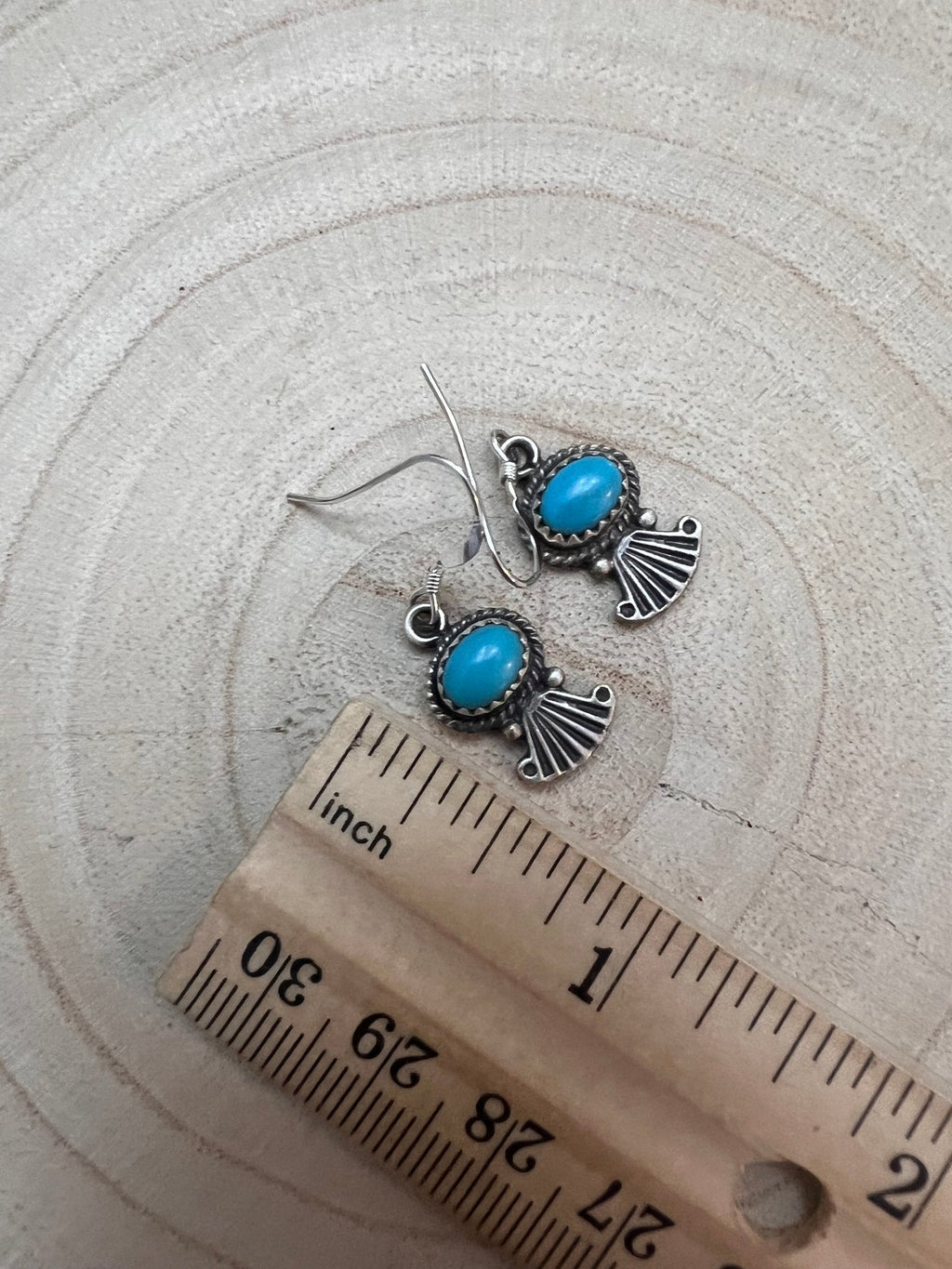 Sharon McCarthy Navajo Hand-Stamped Kingman Turquoise Sterling Drop Earrings — 1/2" - Rooted & Reckless Co.