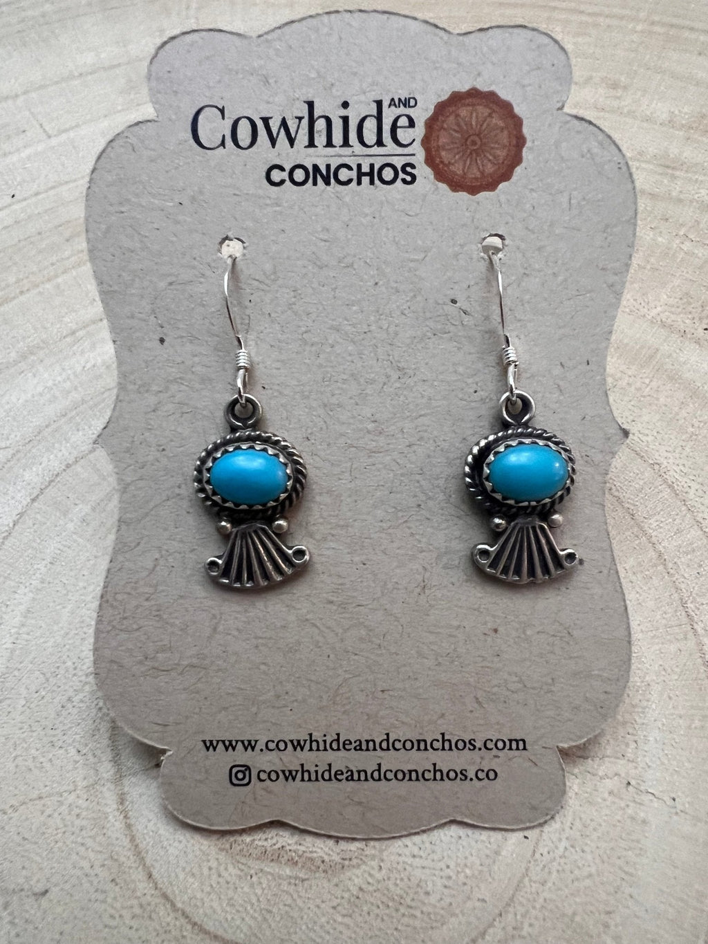 Sharon McCarthy Navajo Hand-Stamped Kingman Turquoise Sterling Drop Earrings — 1/2" - Rooted & Reckless Co.