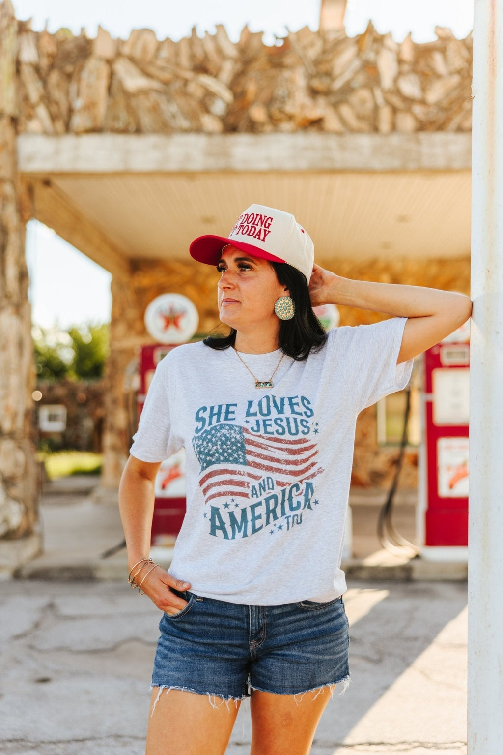 She Loves Jesus & America Graphic Tee - Rooted & Reckless Co.