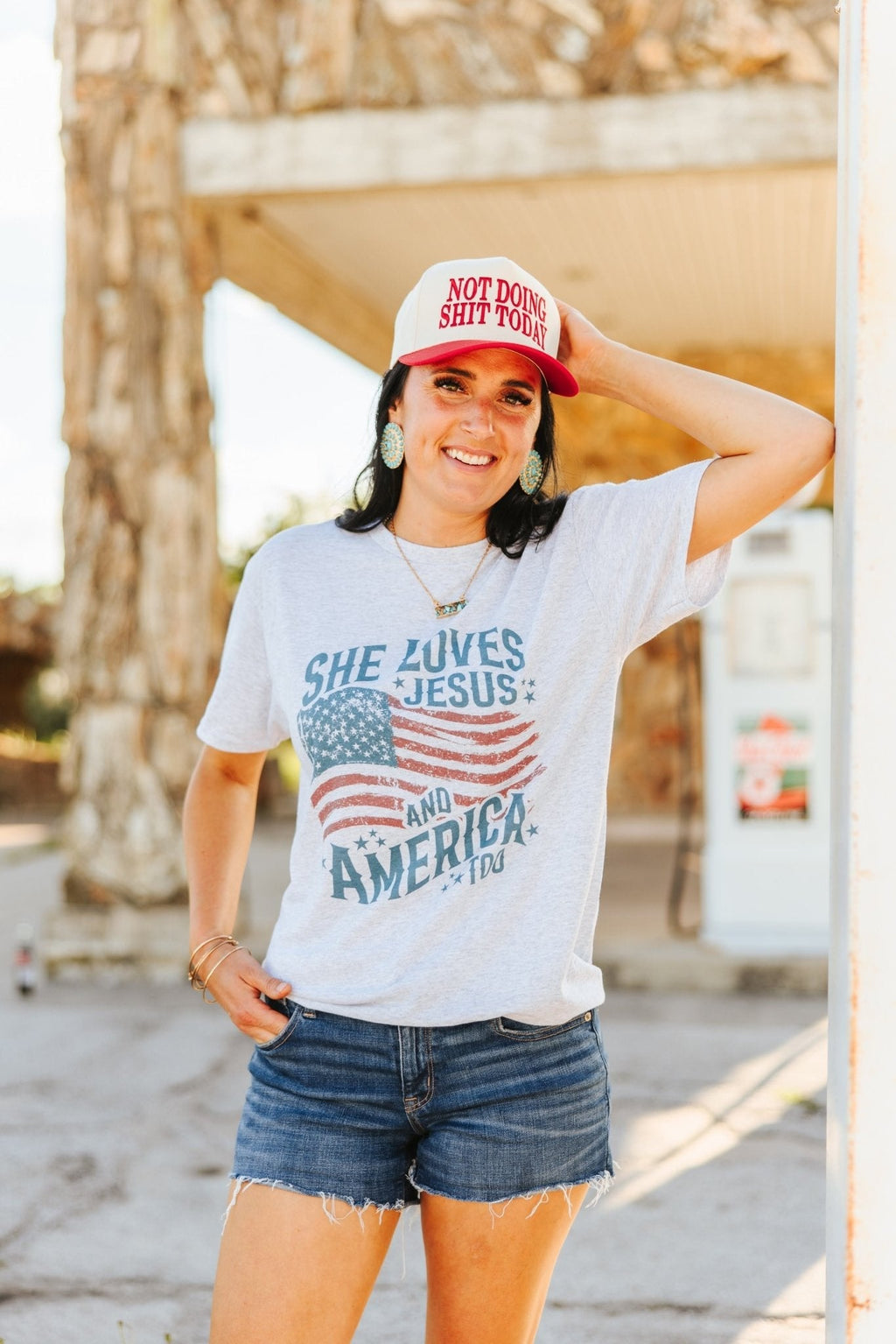 She Loves Jesus & America Graphic Tee - Rooted & Reckless Co.