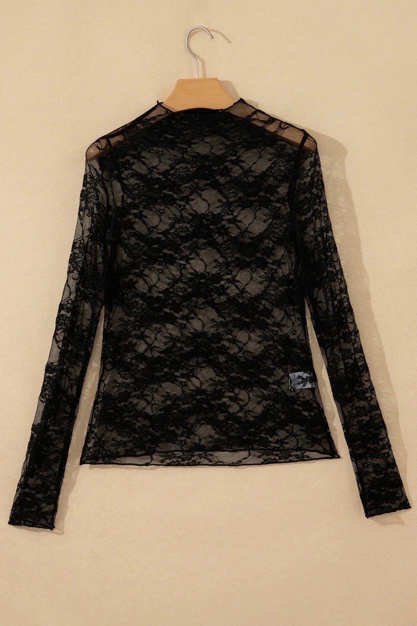 Sheer Floral Lace Mock Neck Long Sleeve Top - Rooted & Reckless Co.