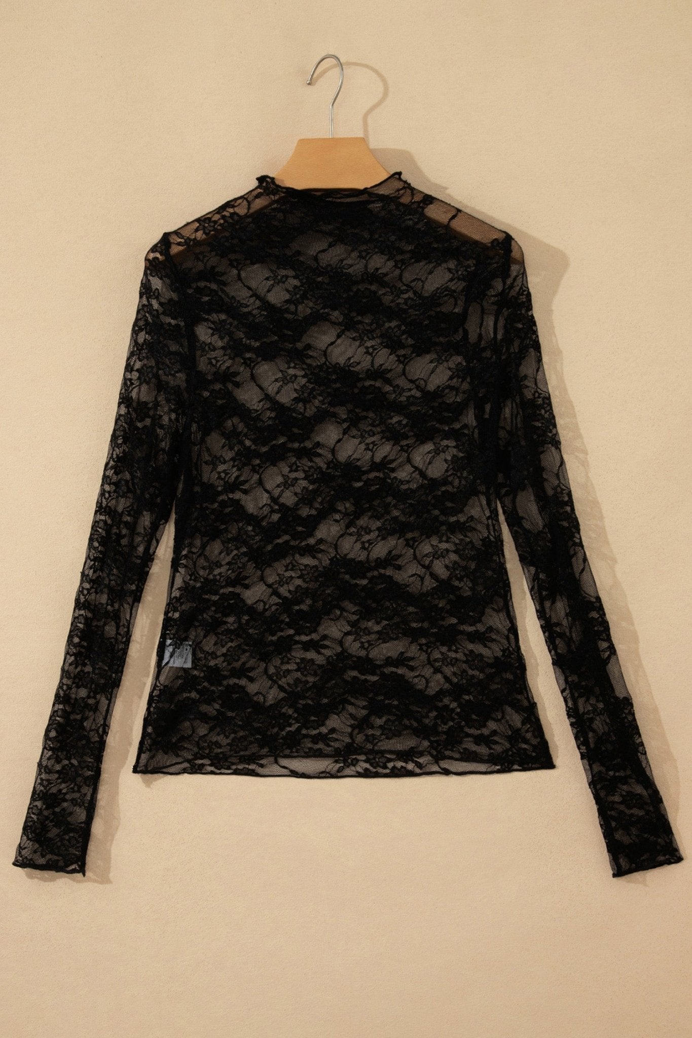 Sheer Floral Lace Mock Neck Long Sleeve Top - Rooted & Reckless Co.