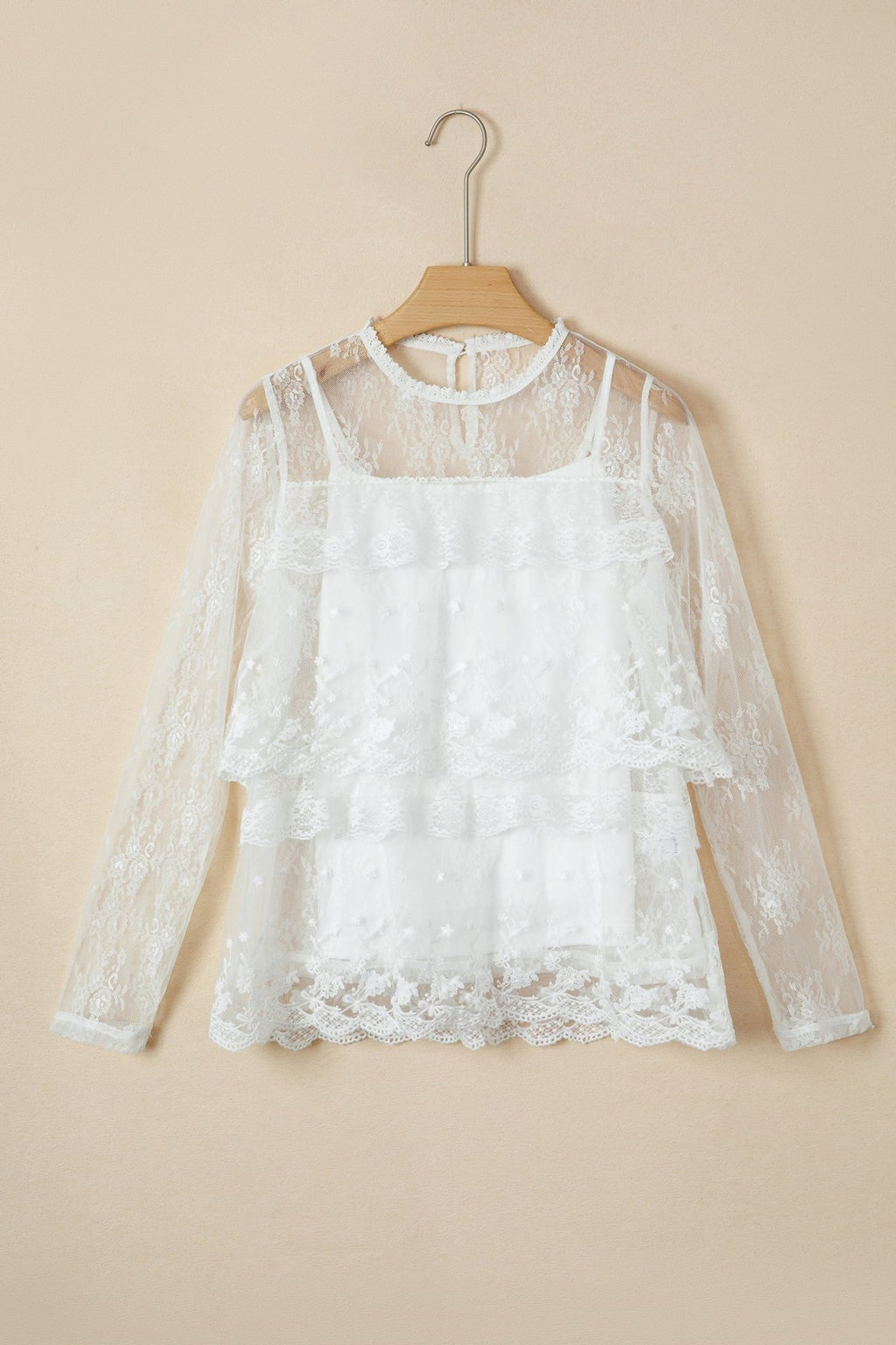 Sheer Floral Lace Ruffle Tiered Blouse & Cami - Rooted & Reckless Co.