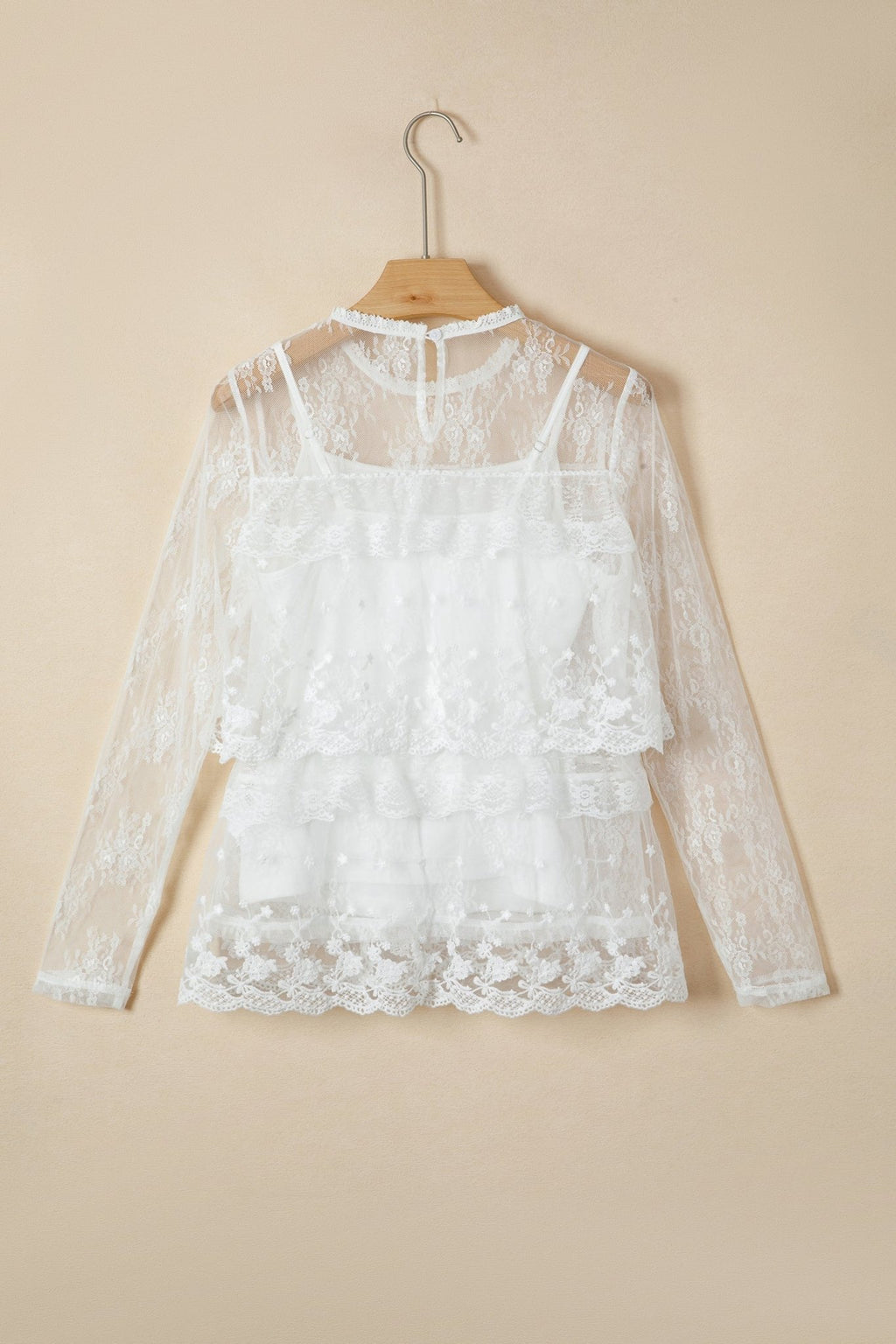Sheer Floral Lace Ruffle Tiered Blouse & Cami - Rooted & Reckless Co.