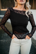 Sheer Lace Asymmetric Patchwork Long Sleeve Top - Rooted & Reckless Co.
