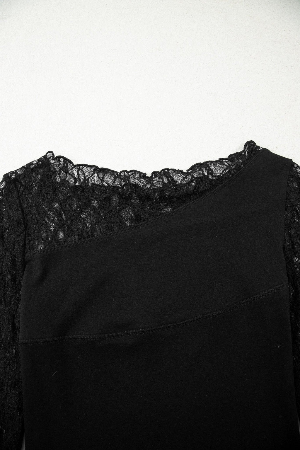 Sheer Lace Asymmetric Patchwork Long Sleeve Top - Rooted & Reckless Co.