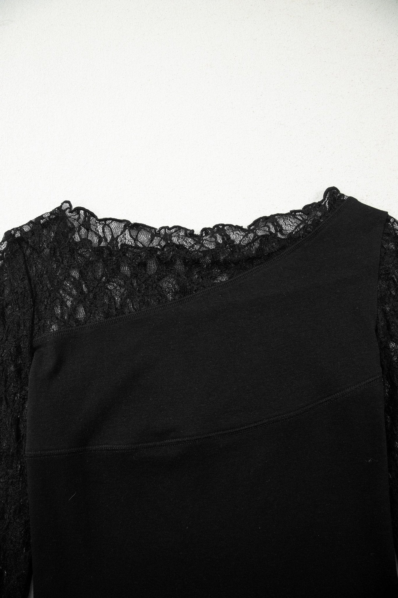 Sheer Lace Asymmetric Patchwork Long Sleeve Top - Rooted & Reckless Co.