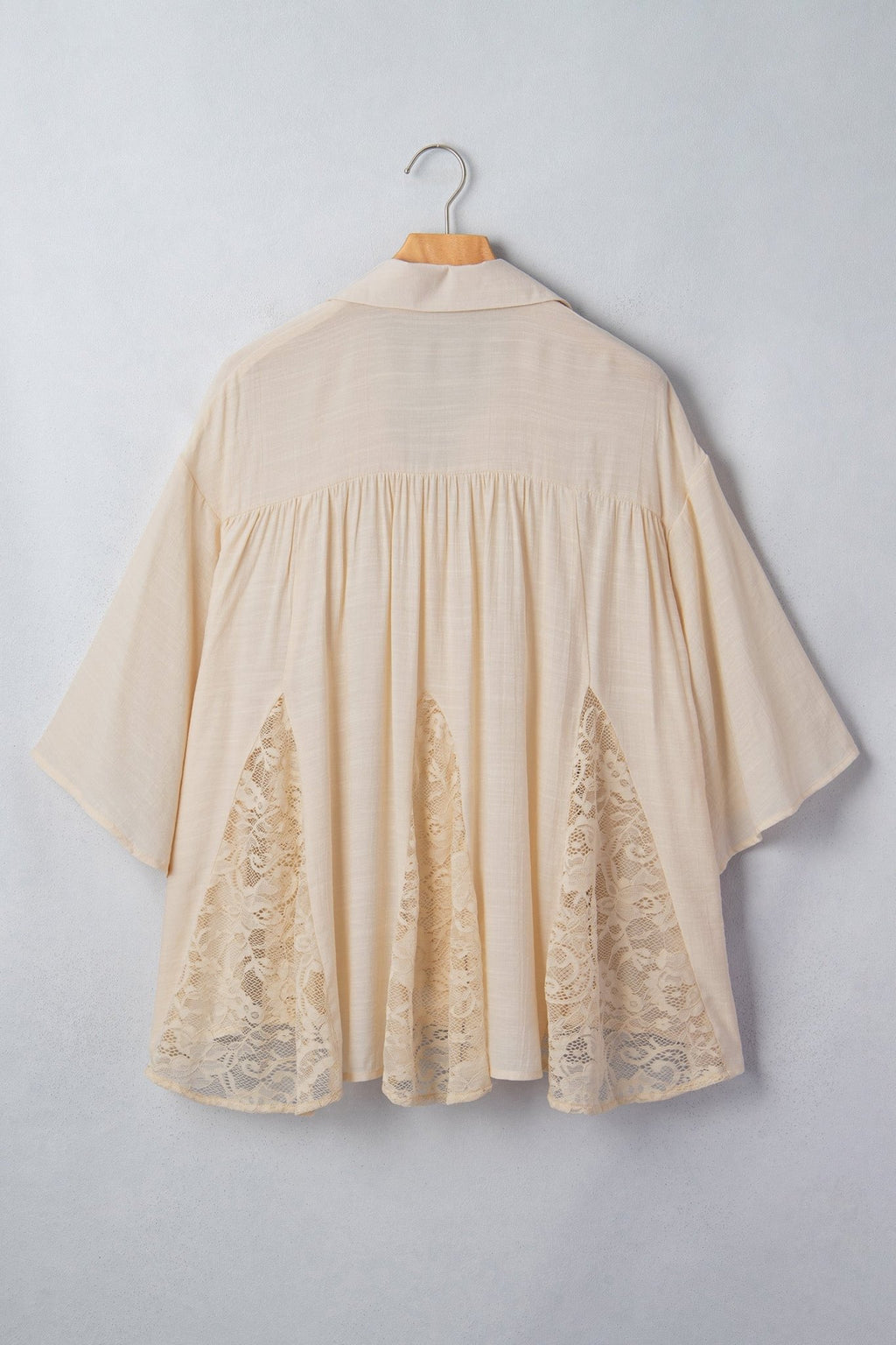 Sheer Lace Patchwork 3/4 Sleeve Flowy Shirt - Rooted & Reckless Co.