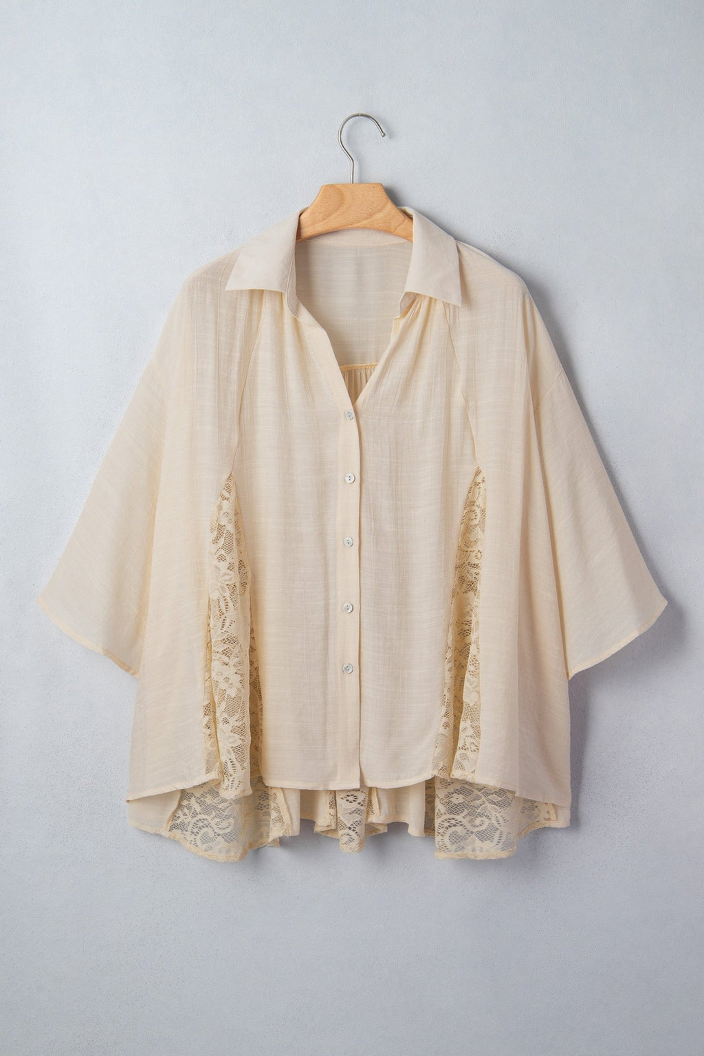 Sheer Lace Patchwork 3/4 Sleeve Flowy Shirt - Rooted & Reckless Co.