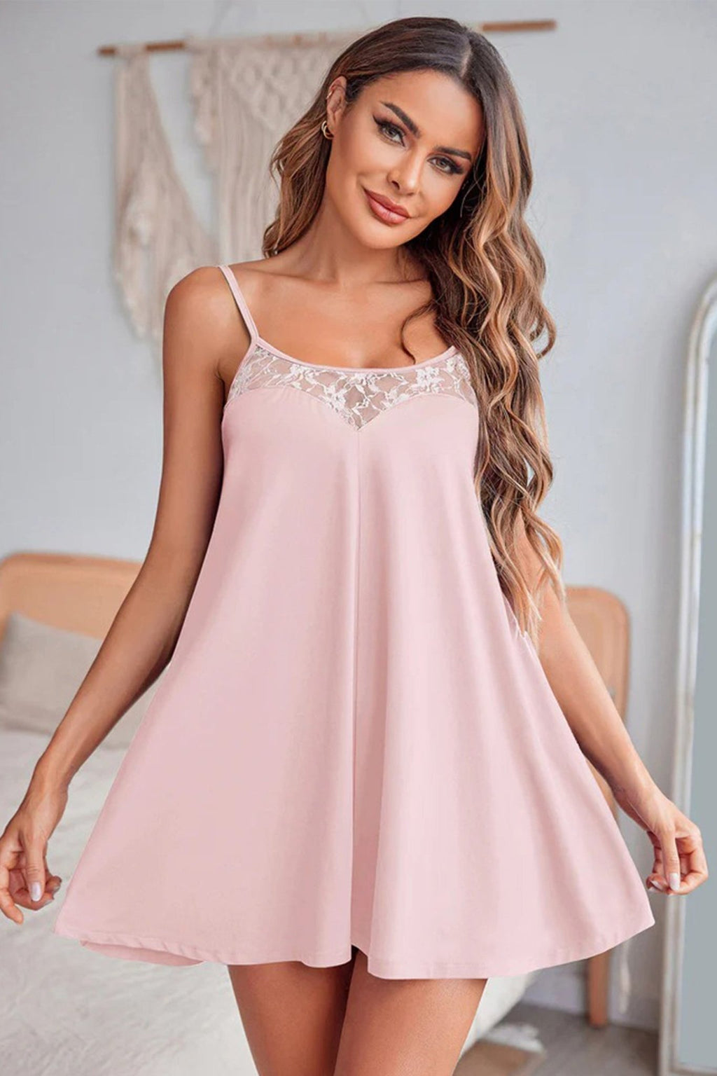 Sheer Lace Patchwork Camisole Nightgown Dress - Rooted & Reckless Co.
