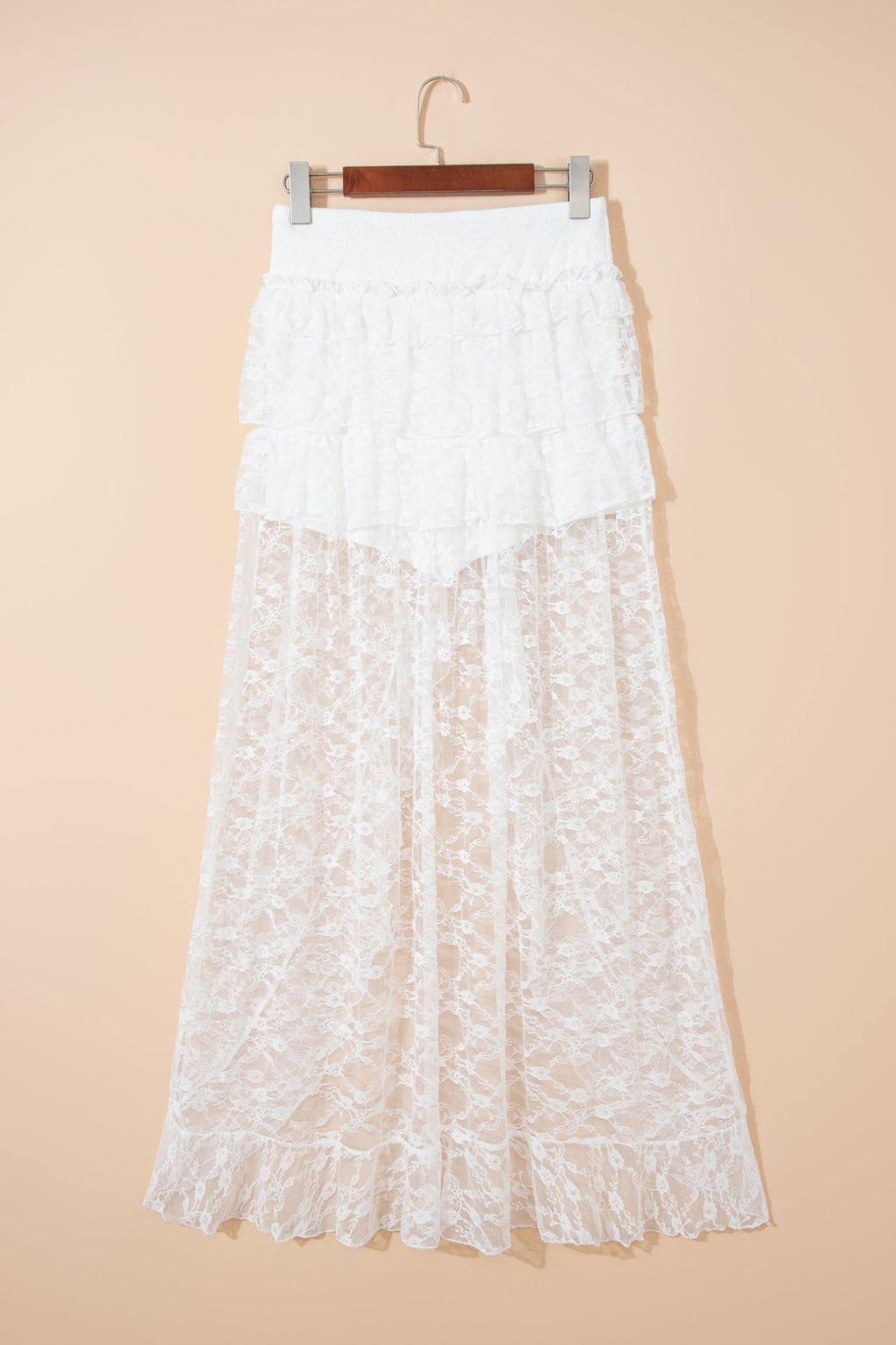 Sheer Lace Ruffle Tiered High-Low Skirt - Rooted & Reckless Co.