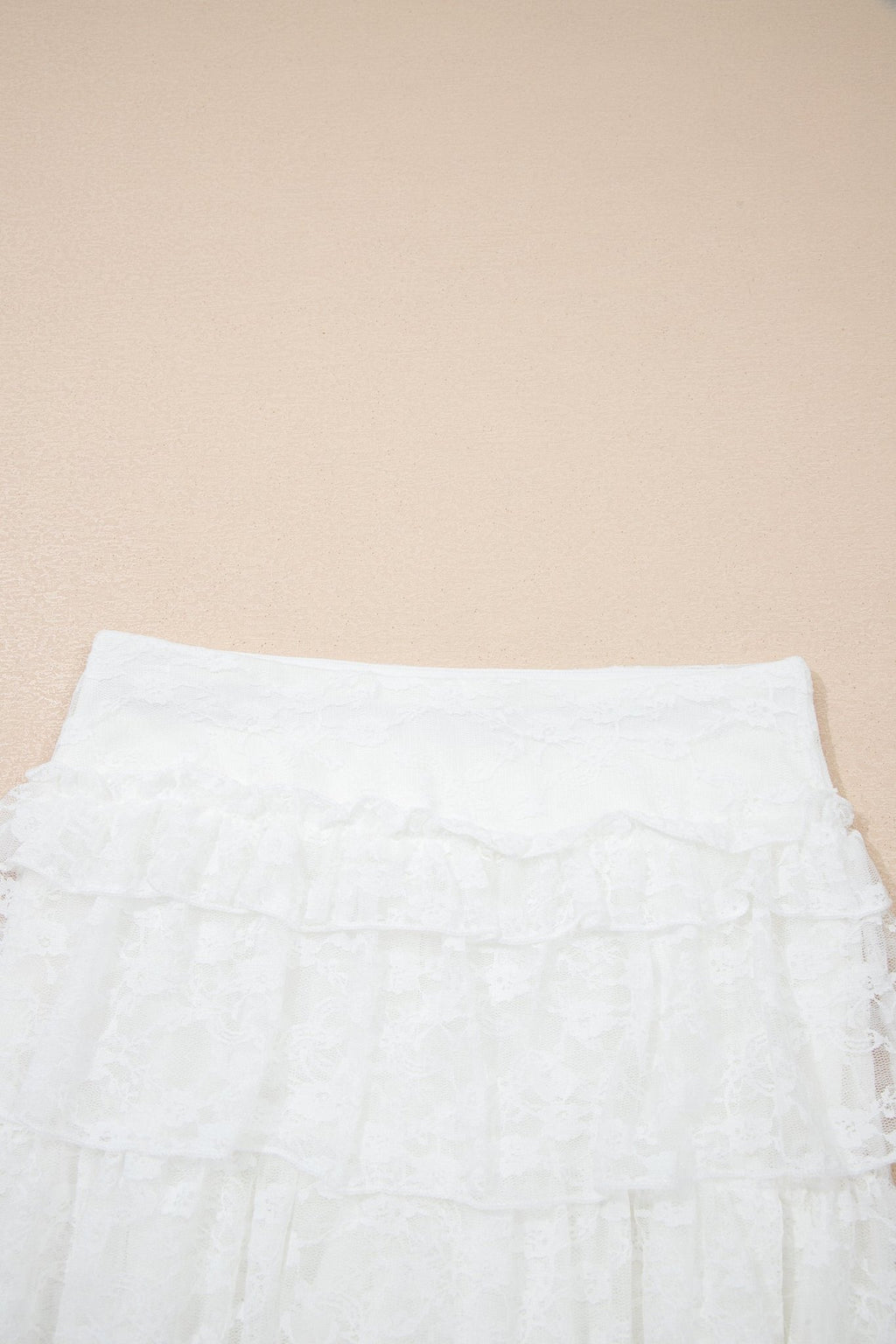 Sheer Lace Ruffle Tiered High-Low Skirt - Rooted & Reckless Co.