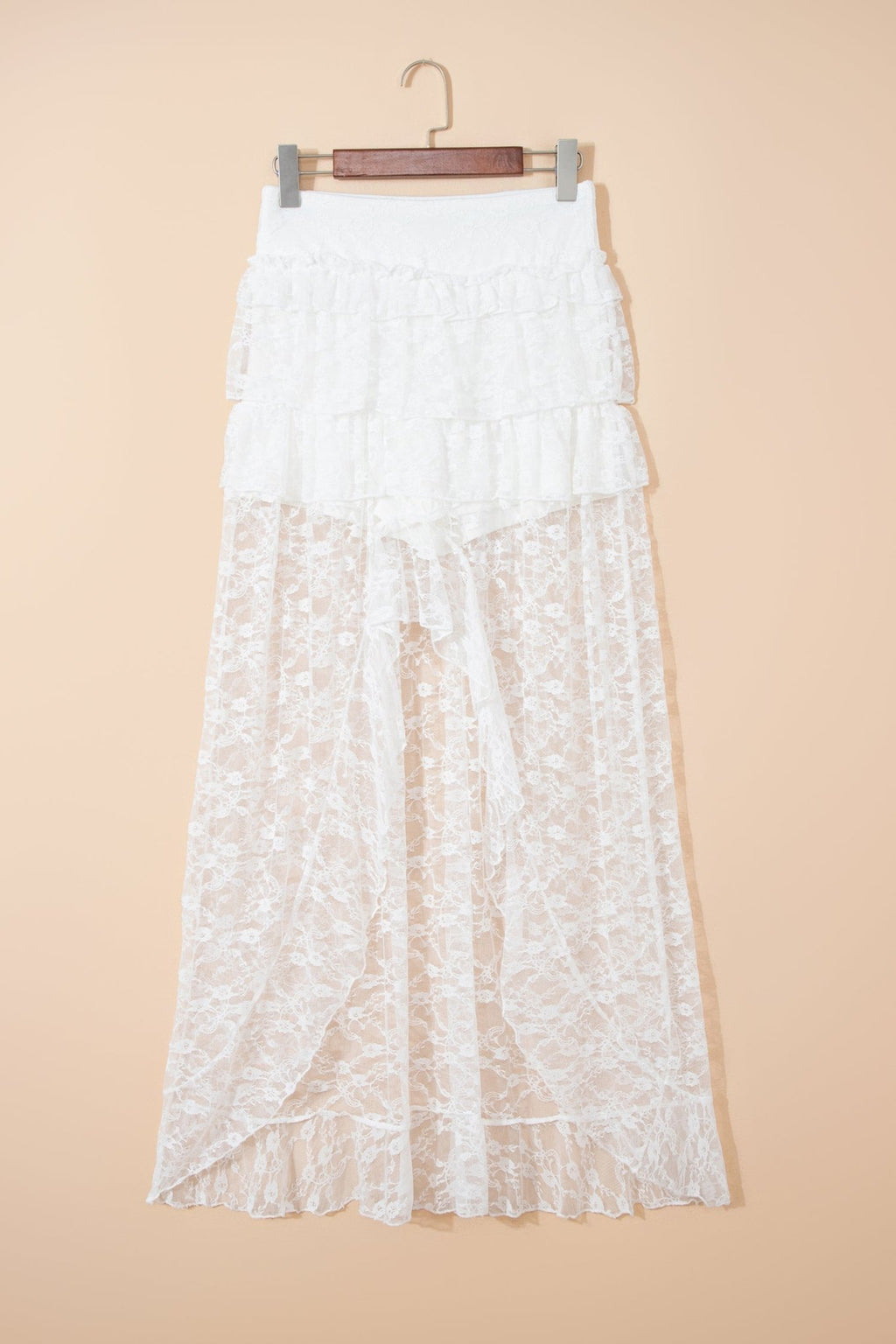 Sheer Lace Ruffle Tiered High-Low Skirt - Rooted & Reckless Co.