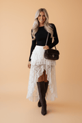 Sheer Lace Ruffle Tiered High-Low Skirt - Rooted & Reckless Co.