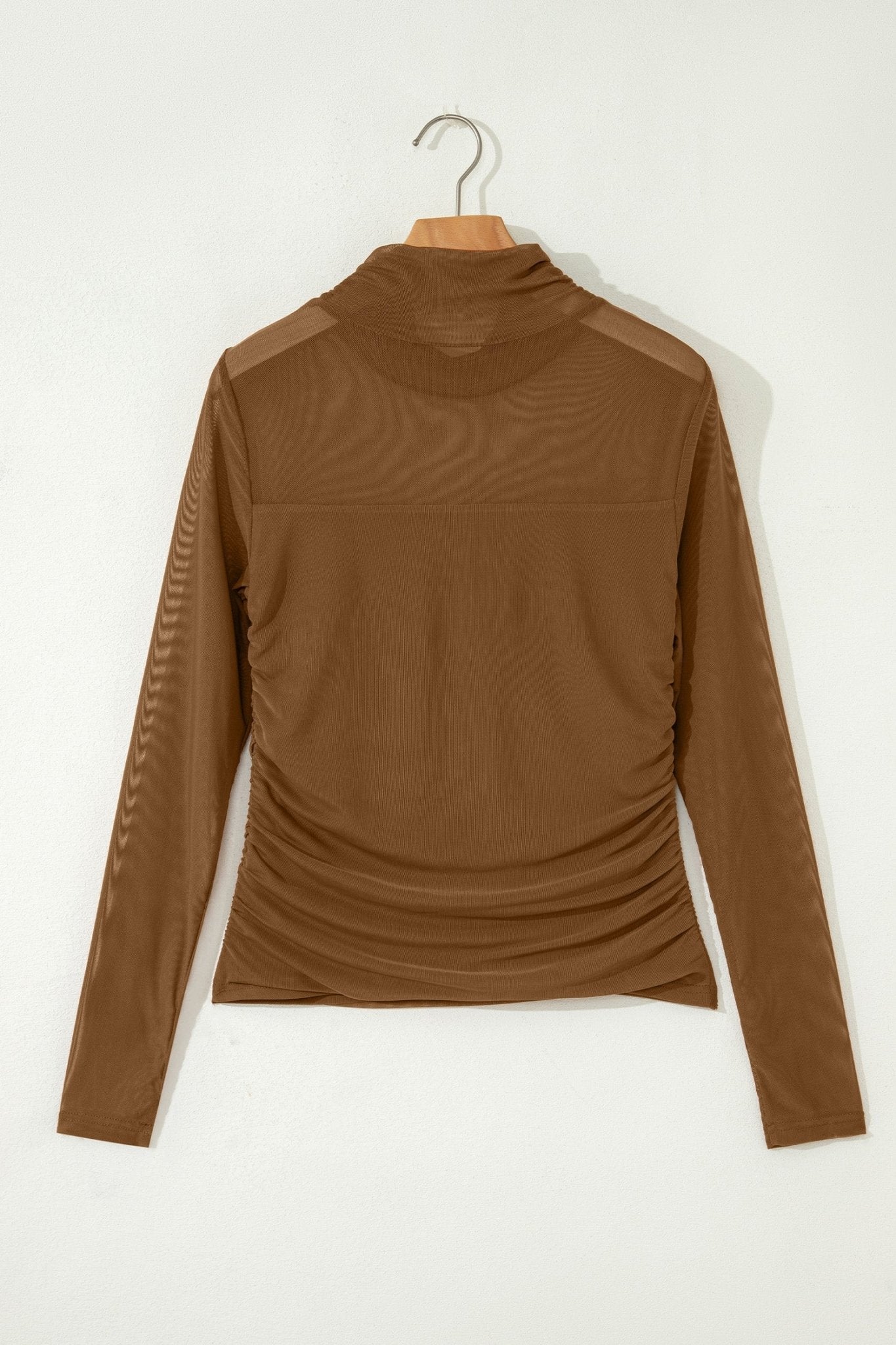 Sheer Mesh Patchwork High Neck Long Sleeve Top - Rooted & Reckless Co.