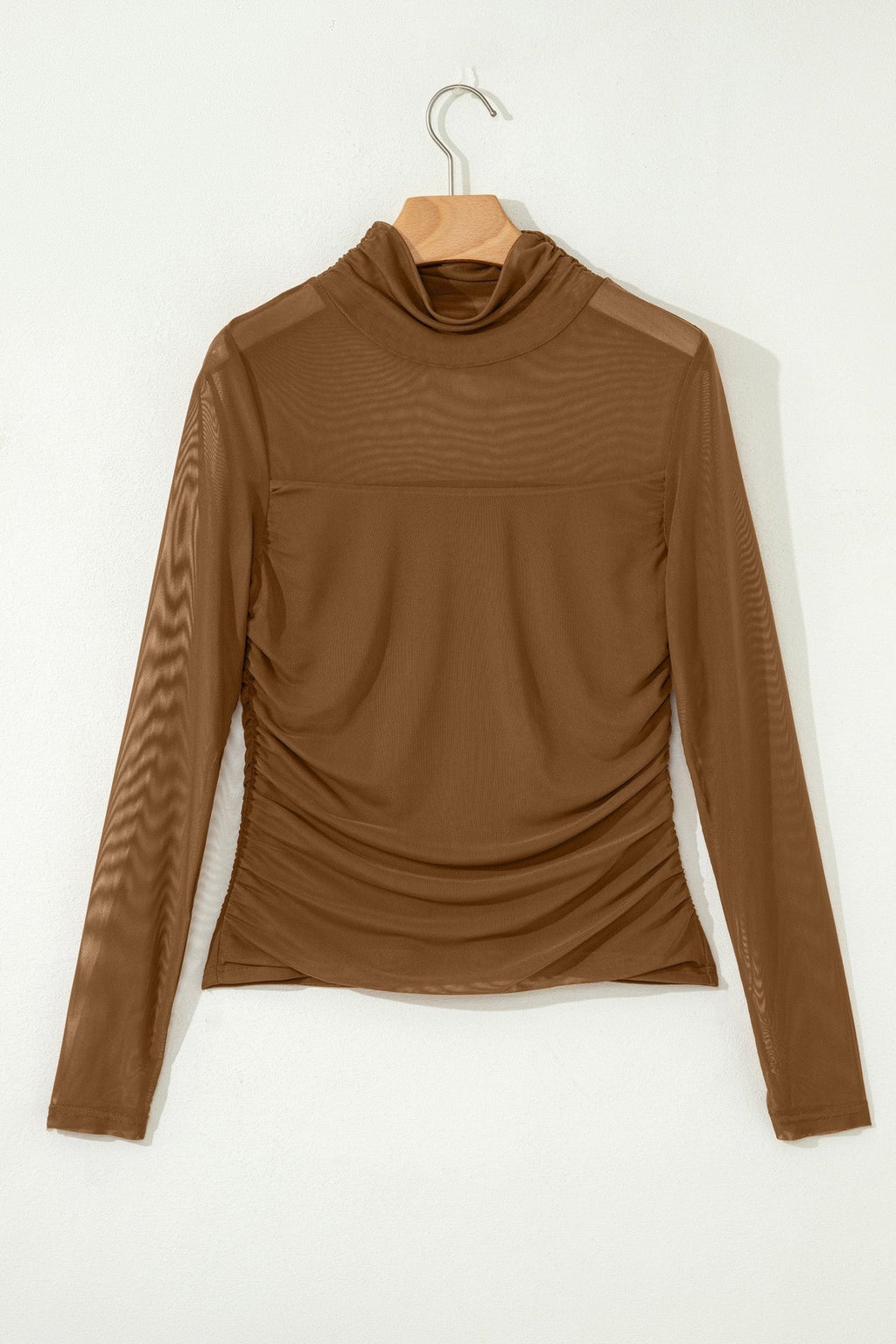 Sheer Mesh Patchwork High Neck Long Sleeve Top - Rooted & Reckless Co.