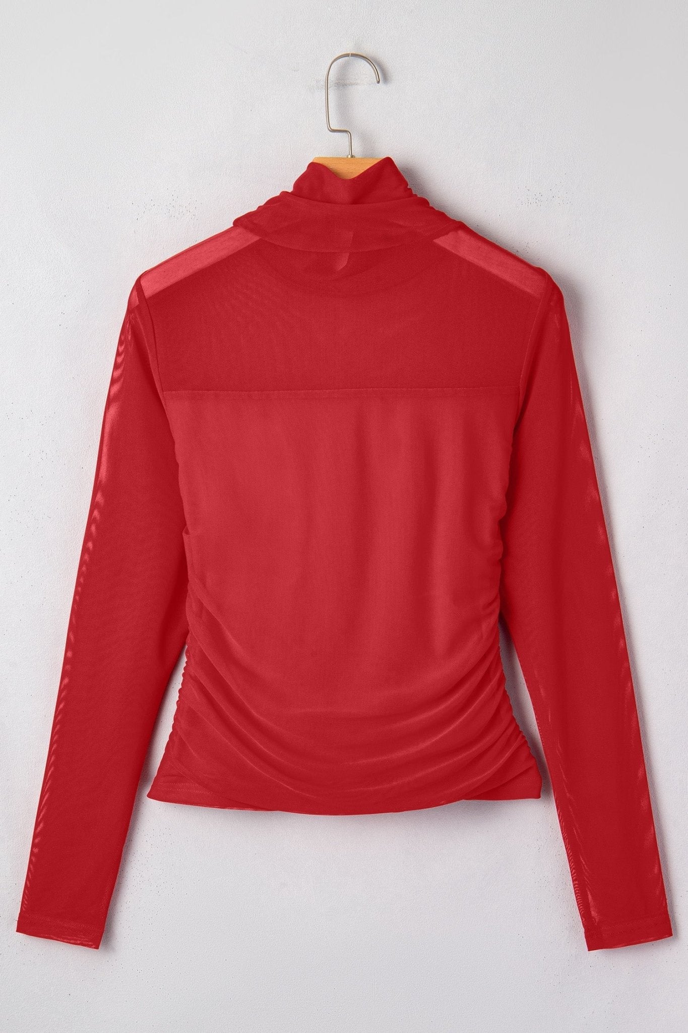 Sheer Mesh Patchwork High Neck Long Sleeve Top - Rooted & Reckless Co.