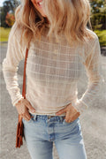 Sheer Plaid Mesh Lettuce Trim Long Sleeve Top - Rooted & Reckless Co.