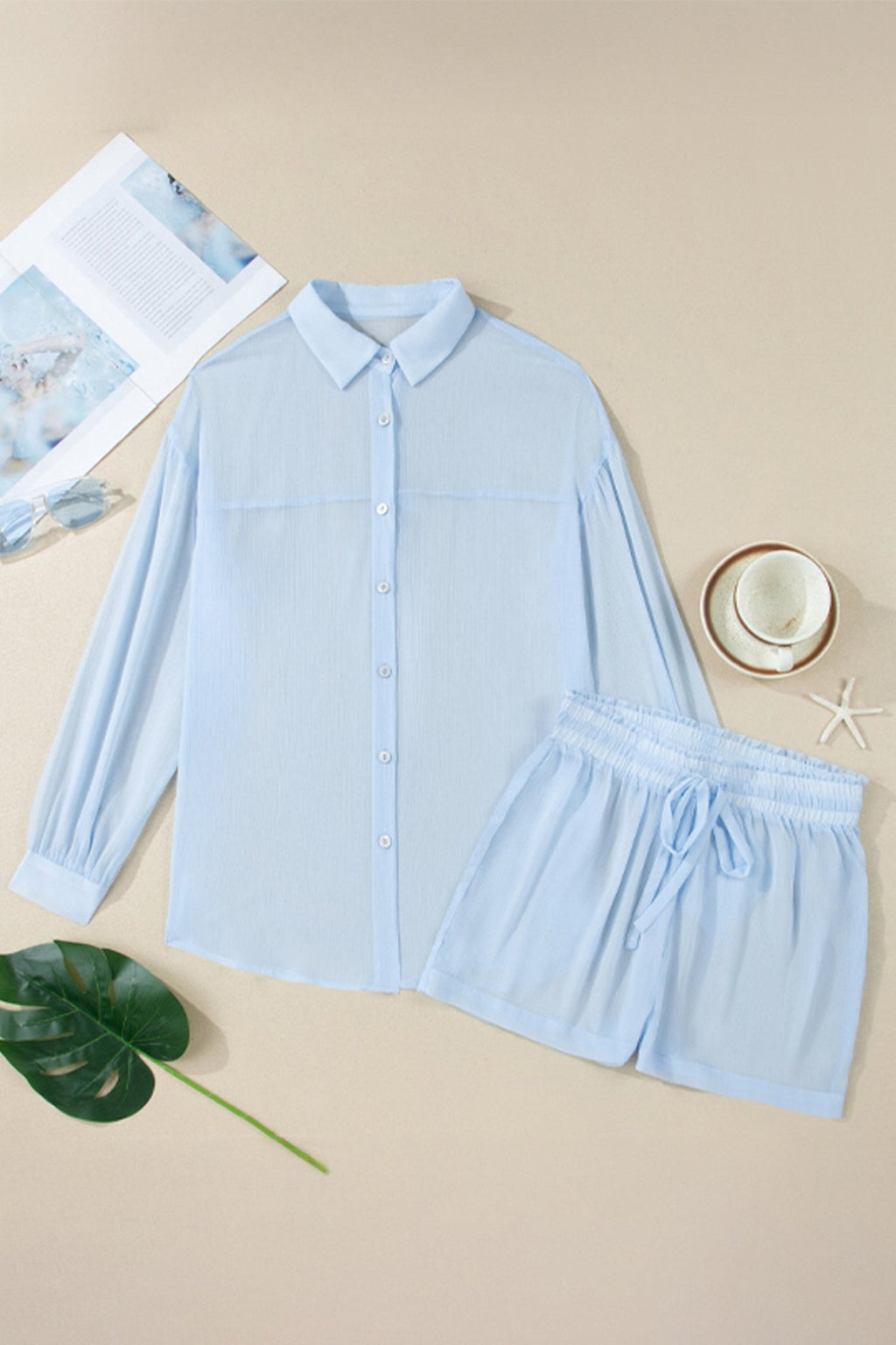 Sheer Tunic Shirt & Drawstring Shorts Cover-Up - Rooted & Reckless Co.