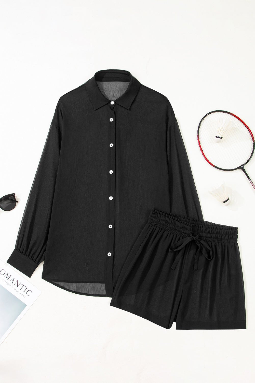 Sheer Tunic Shirt & Drawstring Shorts Cover-Up - Rooted & Reckless Co.