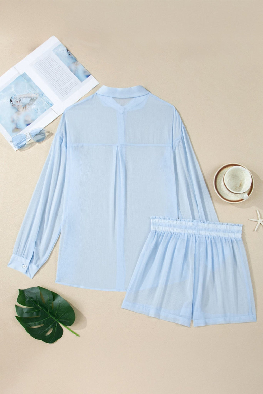 Sheer Tunic Shirt & Drawstring Shorts Cover-Up - Rooted & Reckless Co.