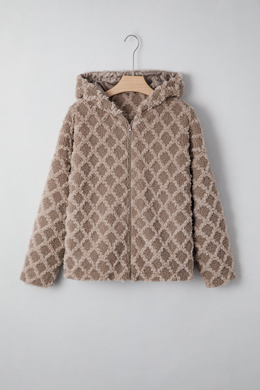 Sherpa Rhombus Textured Zip Up Hooded Jacket - Rooted & Reckless Co.