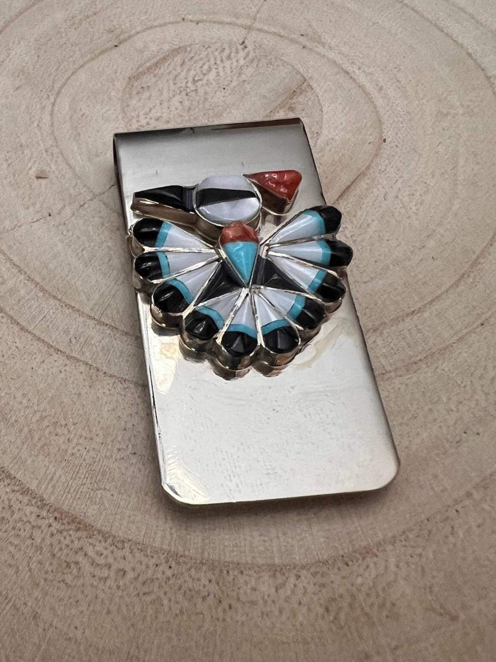 Sherry Nez Zuni Multi-Stone Inlay Money Clip — Sterling Silver & Stainless - Rooted & Reckless Co.