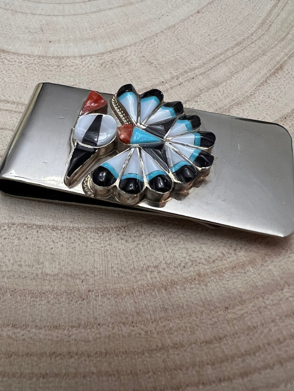 Sherry Nez Zuni Multi-Stone Inlay Money Clip — Sterling Silver & Stainless - Rooted & Reckless Co.
