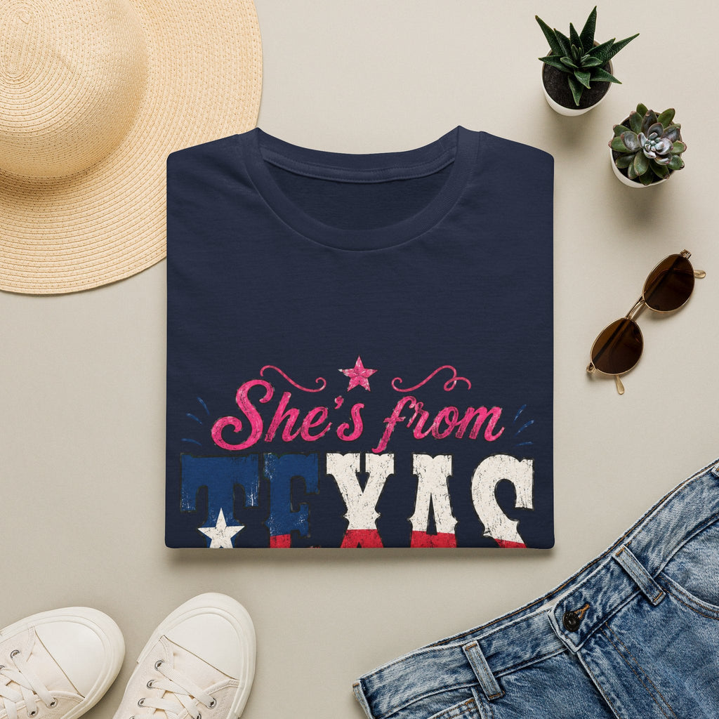 She's From Texas T-Shirt — Patriotic Retro Lone Star Tee for Women - Rooted & Reckless Co.