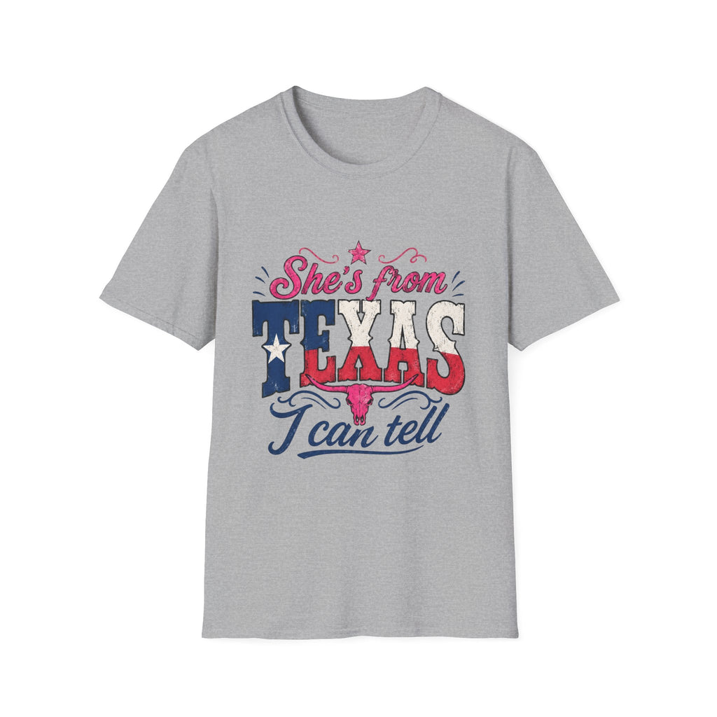 She's From Texas T-Shirt — Patriotic Retro Lone Star Tee for Women - Rooted & Reckless Co.