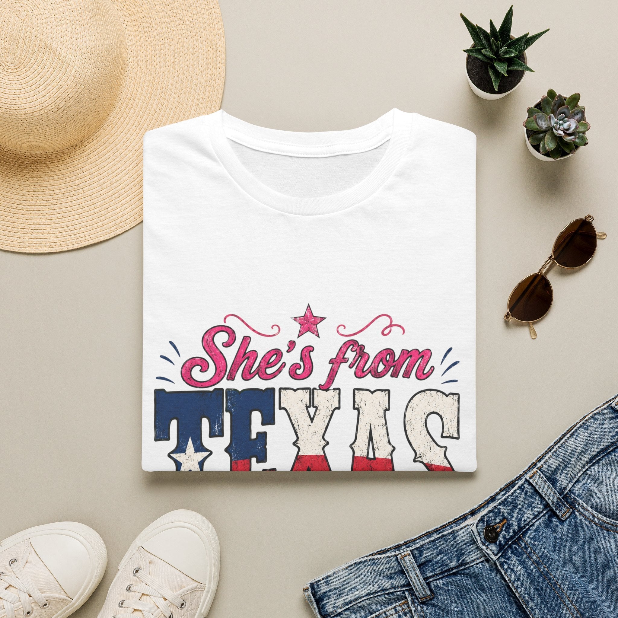 She's From Texas T-Shirt — Patriotic Retro Lone Star Tee for Women - Rooted & Reckless Co.