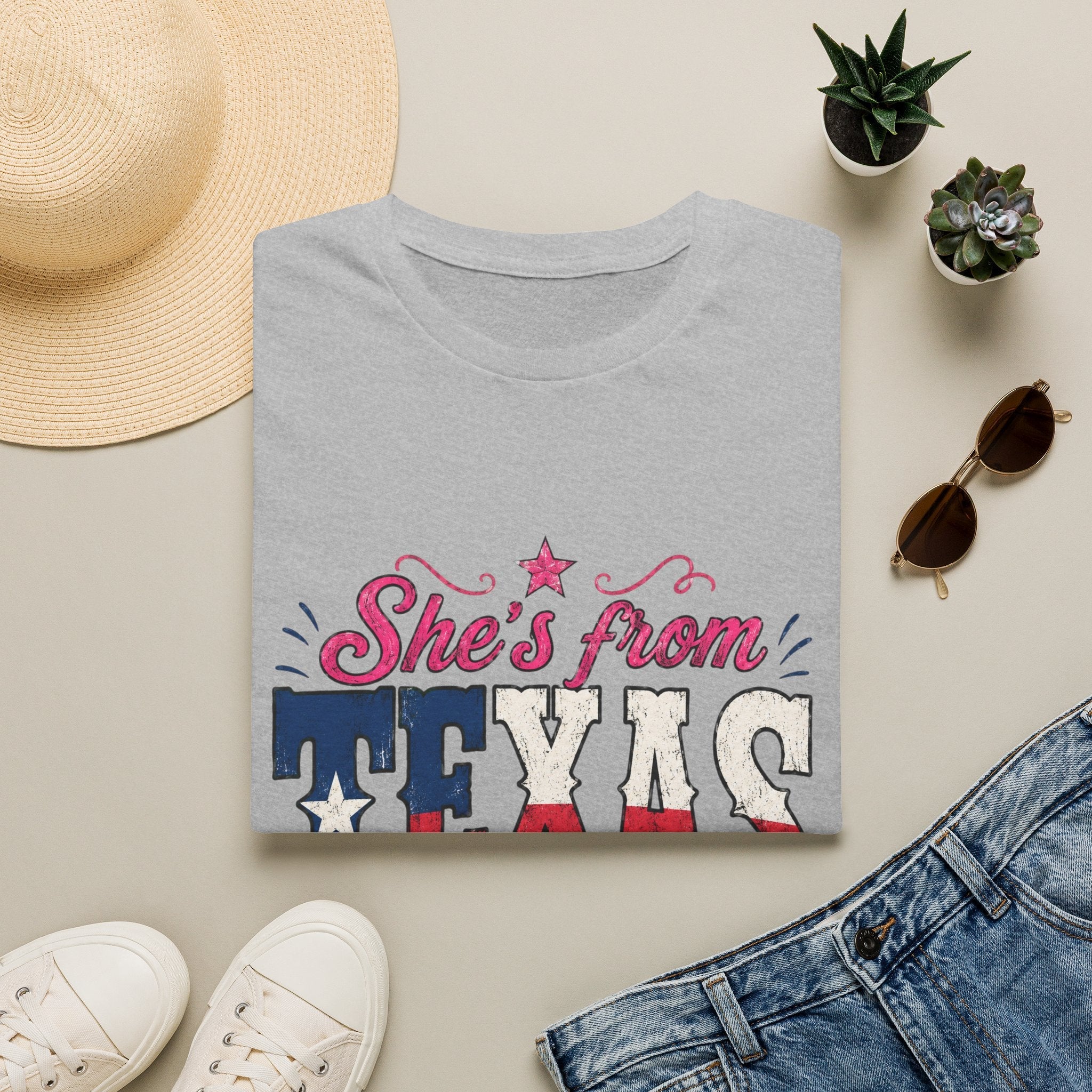 She's From Texas T-Shirt — Patriotic Retro Lone Star Tee for Women - Rooted & Reckless Co.