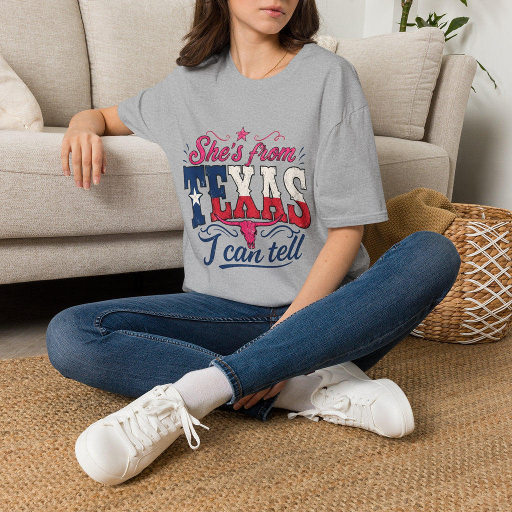 She's From Texas T-Shirt — Patriotic Retro Lone Star Tee for Women - Rooted & Reckless Co.