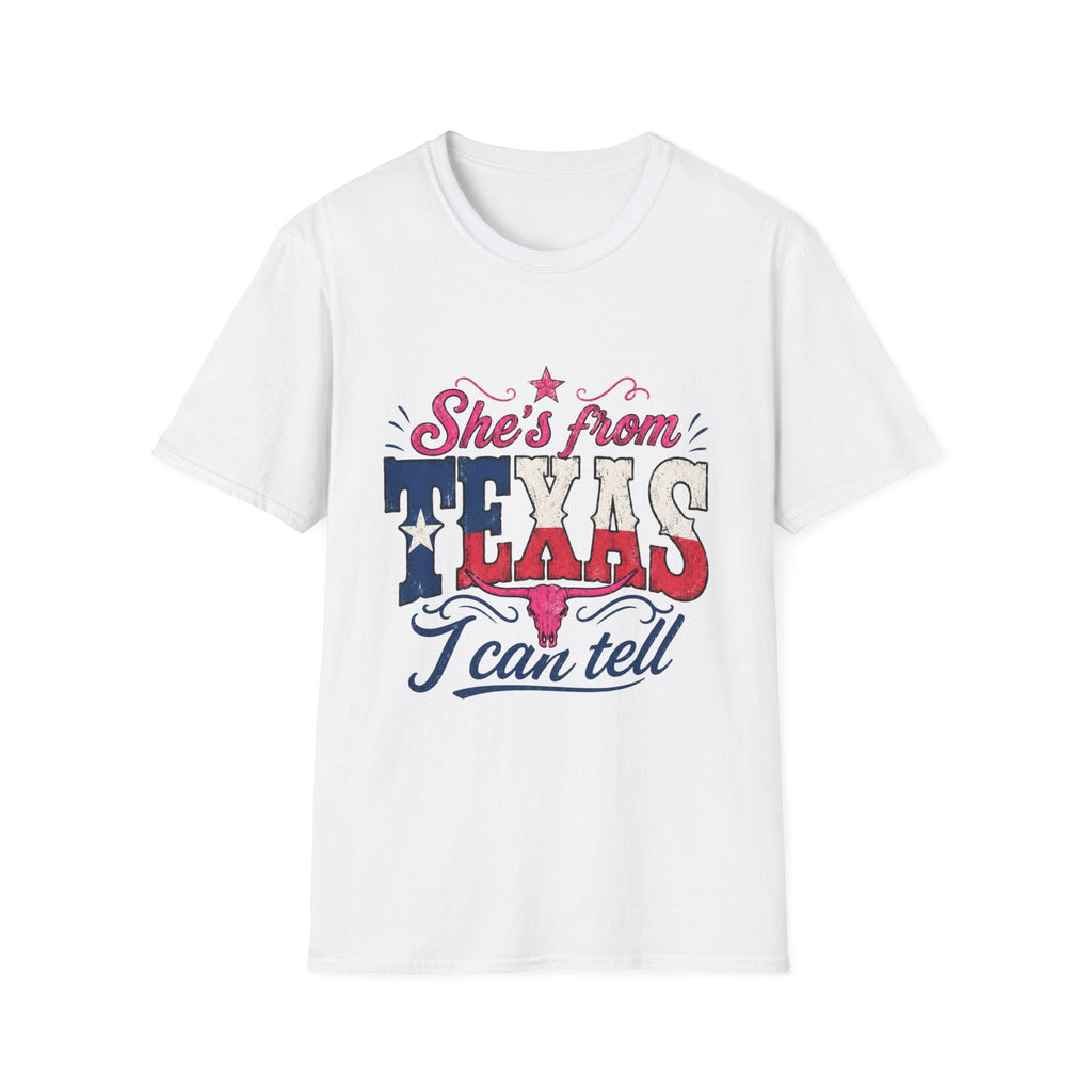 She's From Texas T-Shirt — Patriotic Retro Lone Star Tee for Women - Rooted & Reckless Co.