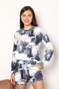 Shiny Tie-Dye Round Neck Top and Shorts Lounge Set - Rooted & Reckless Co.