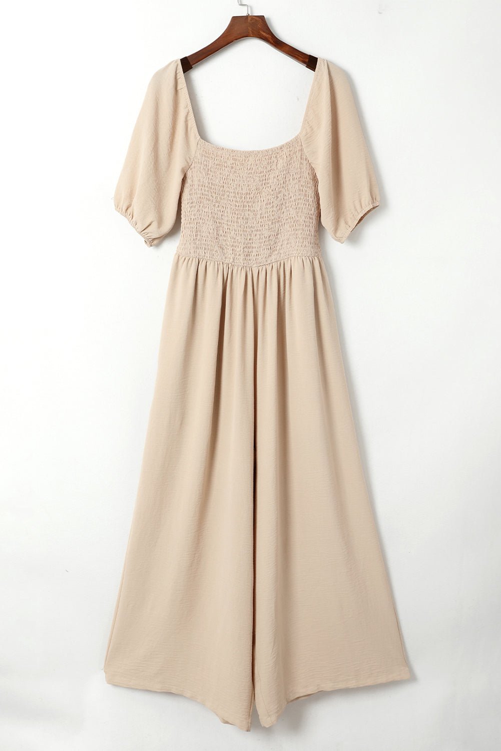 Short Bubble Sleeve Smocked Wide Leg Jumpsuit - Rooted & Reckless Co.