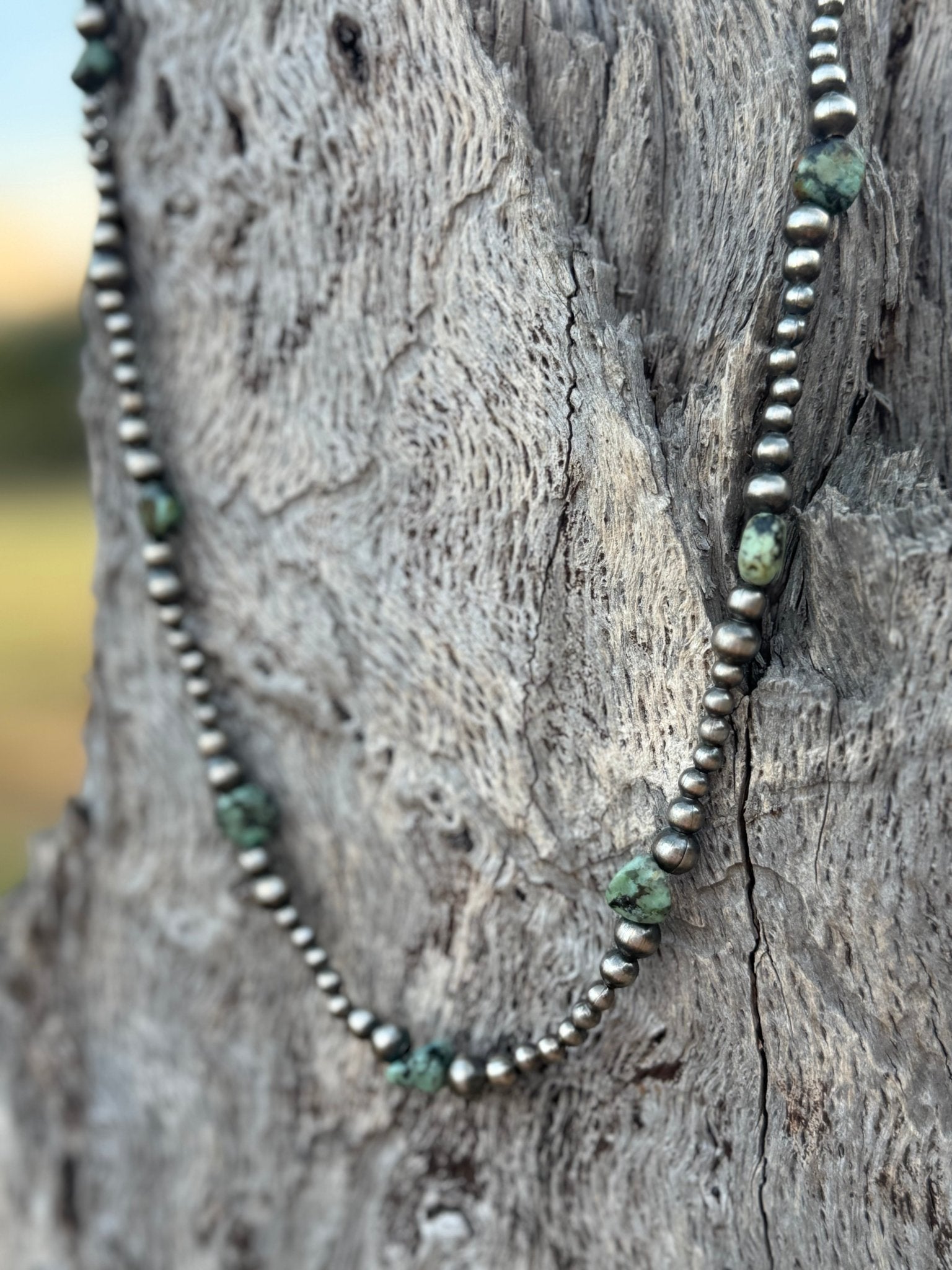 Silver Beads Turquoise Flats Beaded Necklace - Rooted & Reckless Co.