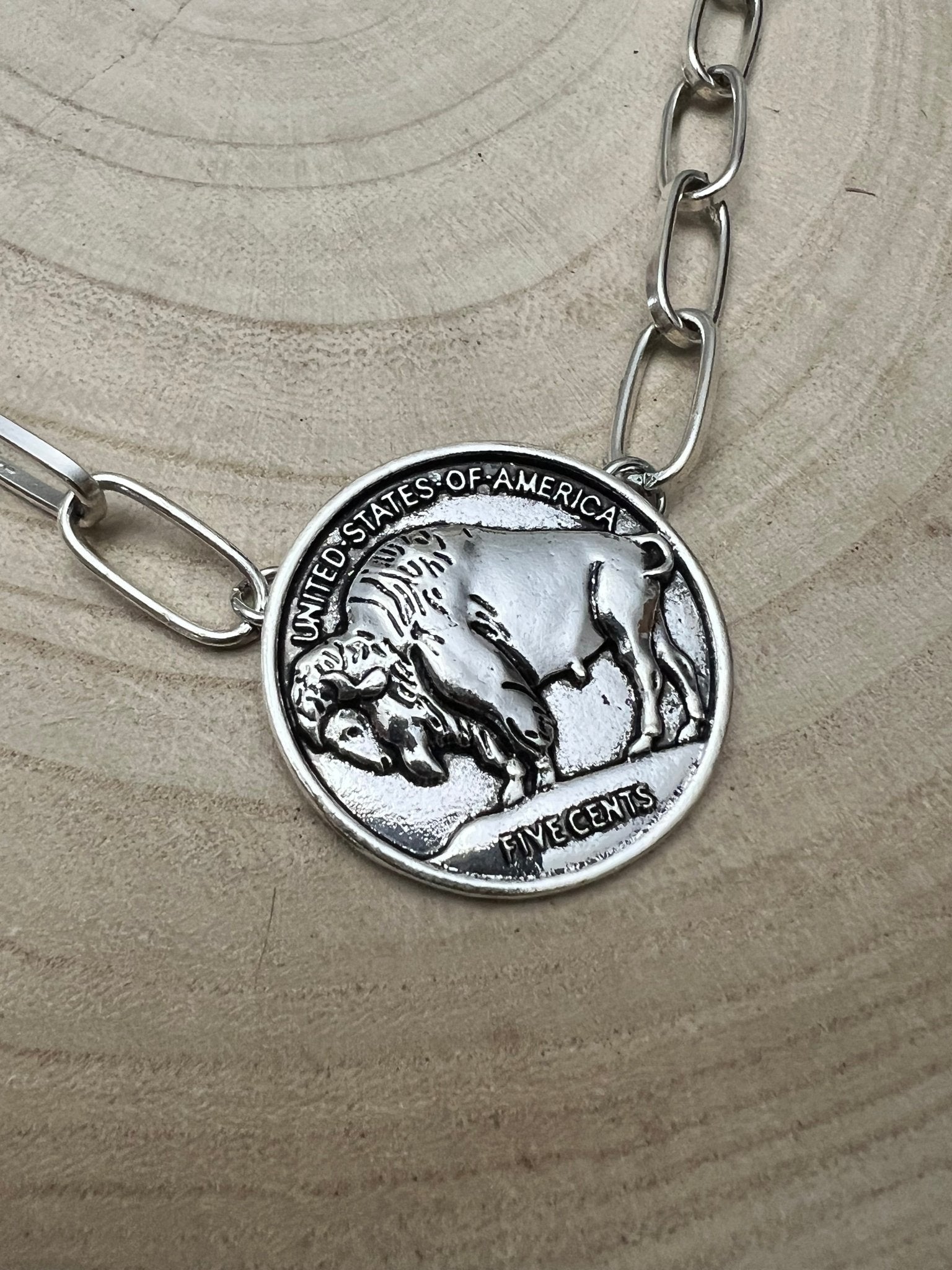 Silver Western Buffalo Coin Statement Choker & Earring Set — Oversized Coin Pendant - Rooted & Reckless Co.