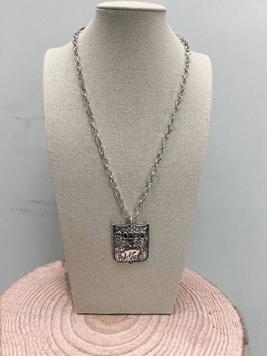 Silver Western Rodeo Statement Pendant Necklace – Adjustable 22"+ - Rooted & Reckless Co.