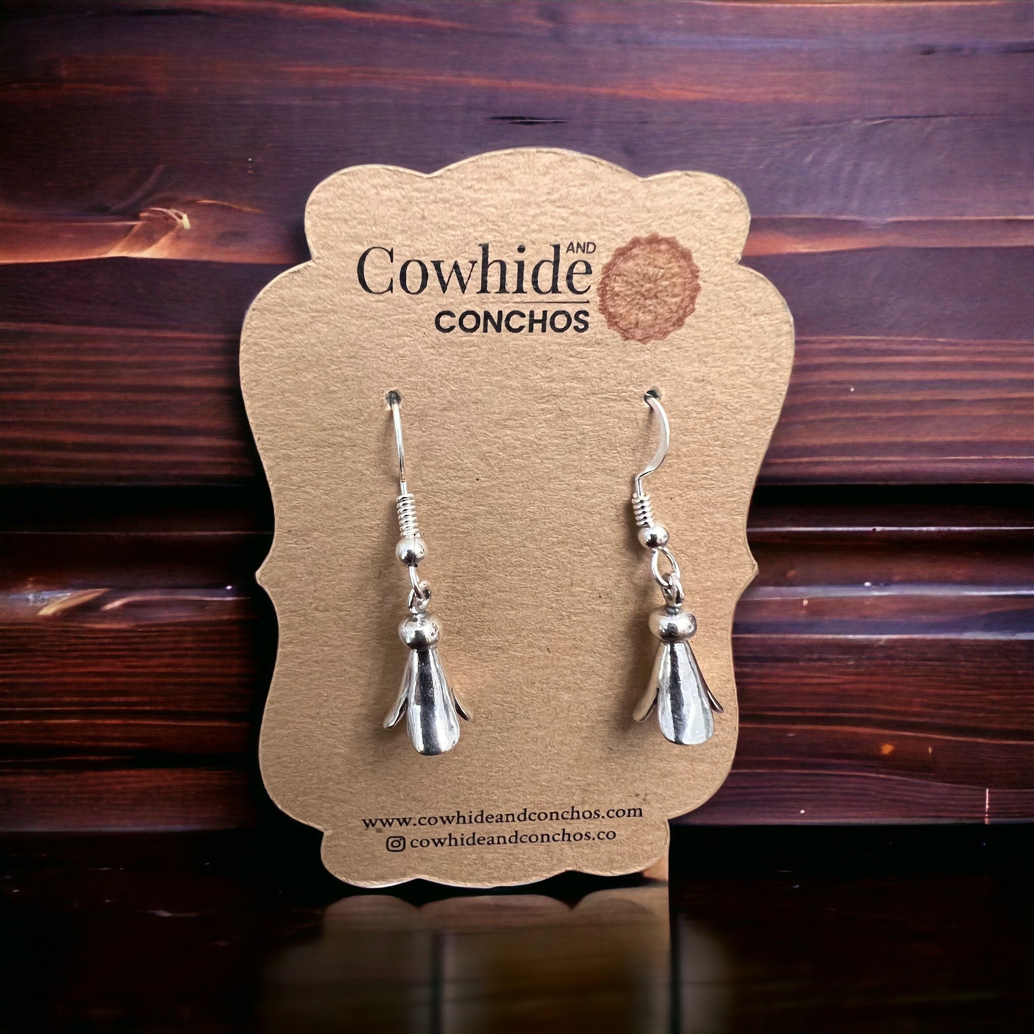 Small Sterling Silver Squash Blossom Dangle Earrings — 9×16mm (Native-Style) - Rooted & Reckless Co.