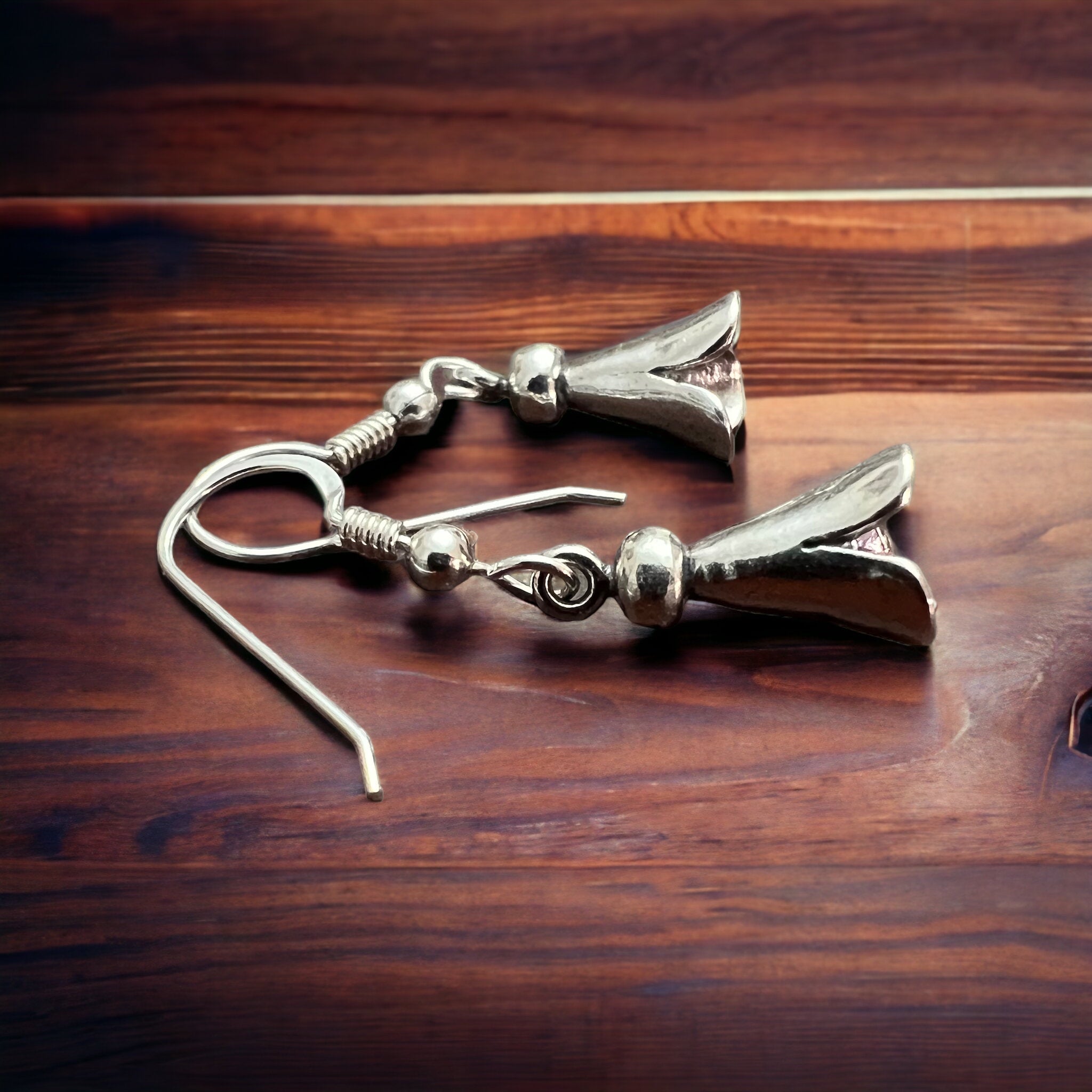 Small Sterling Silver Squash Blossom Dangle Earrings — 9×16mm (Native-Style) - Rooted & Reckless Co.
