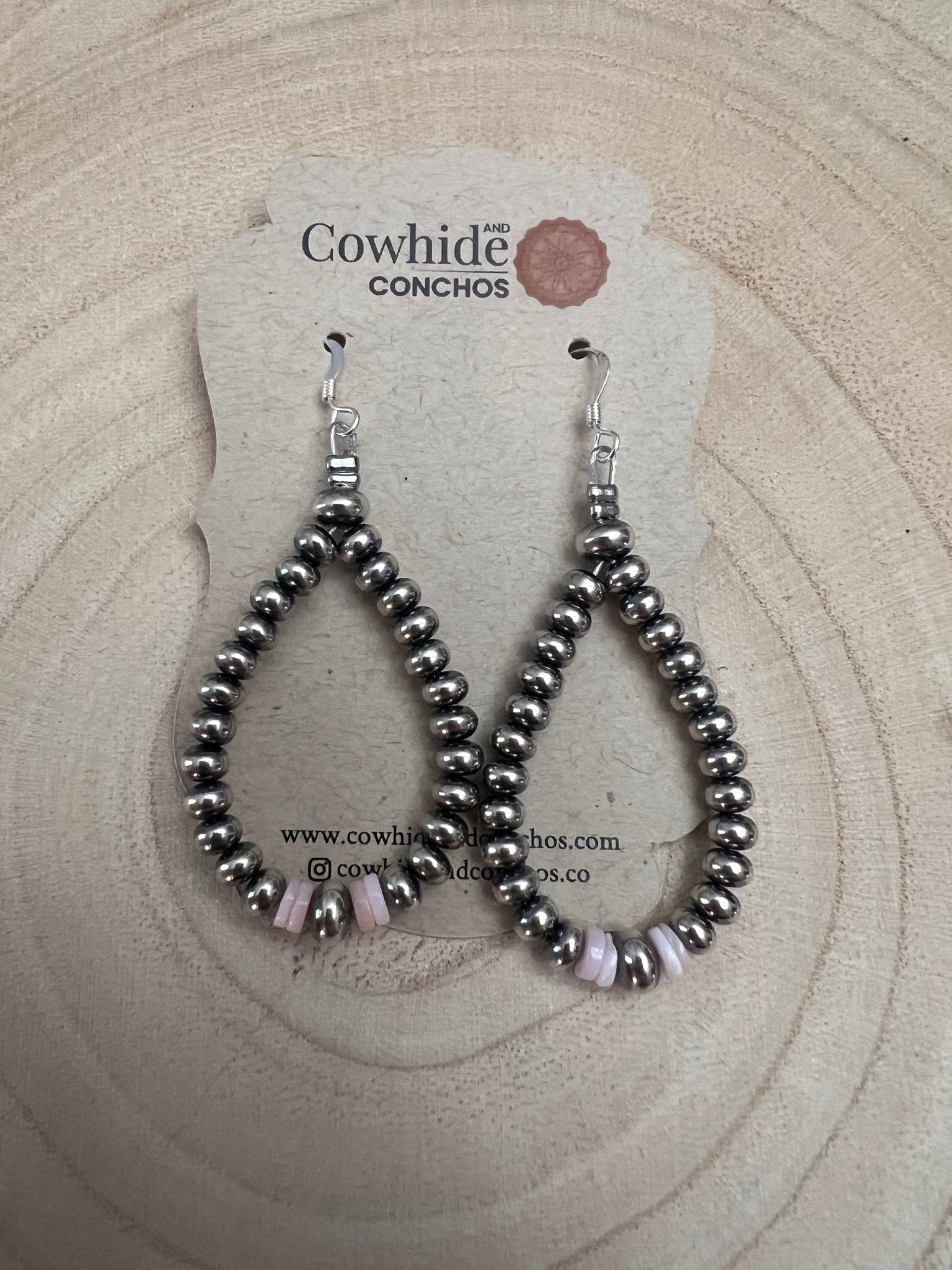 Smaller Sterling Pearl Saucer Teardrop Earrings with Pink Conch — 2.5 inch drop - Rooted & Reckless Co.