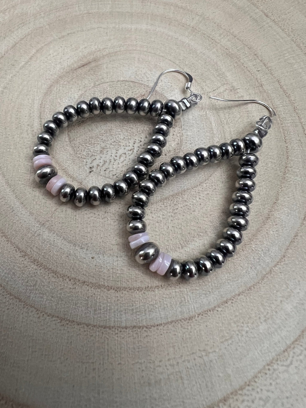 Smaller Sterling Pearl Saucer Teardrop Earrings with Pink Conch — 2.5 inch drop - Rooted & Reckless Co.