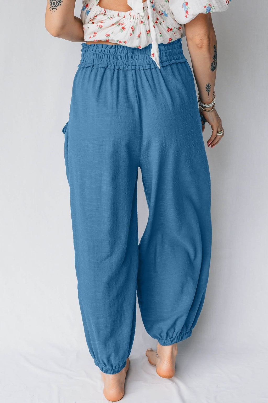 Smocked High Waist Drawstring Pocket Jogger Pants - Rooted & Reckless Co.