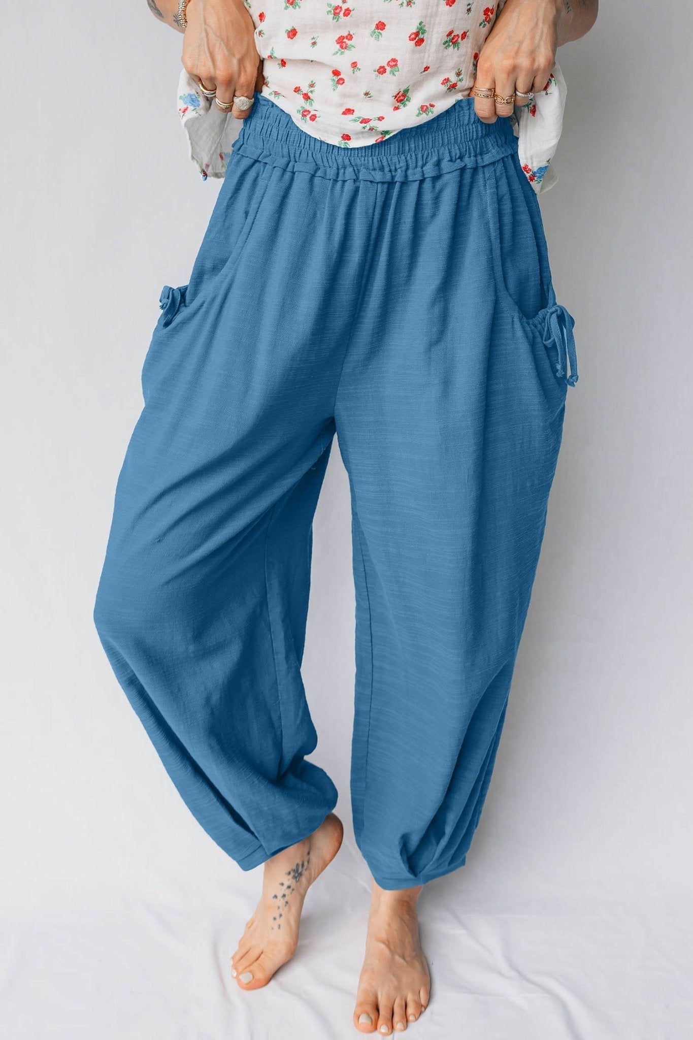 Smocked High Waist Drawstring Pocket Jogger Pants - Rooted & Reckless Co.